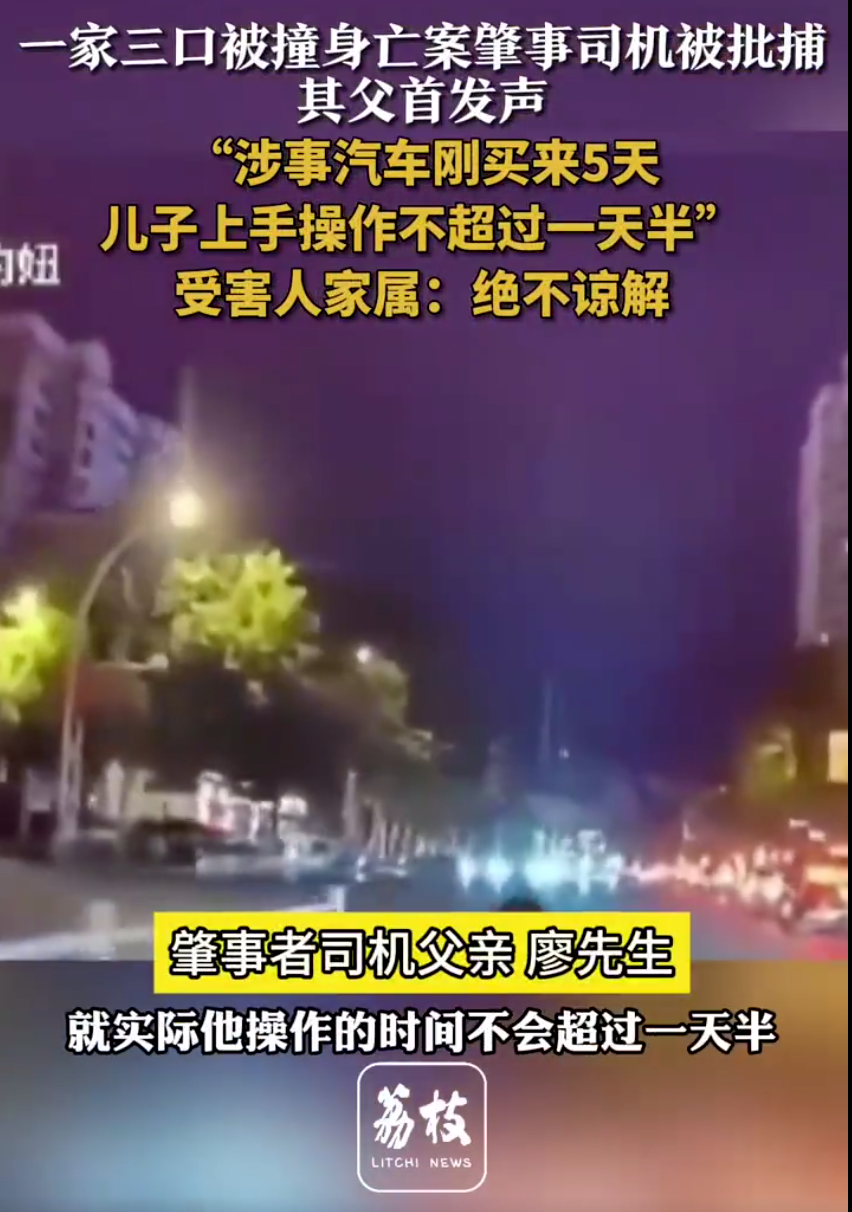 一家三口被撞身亡案司机被批捕， 其父首发声：汽车刚买，儿子操作不超过1天半