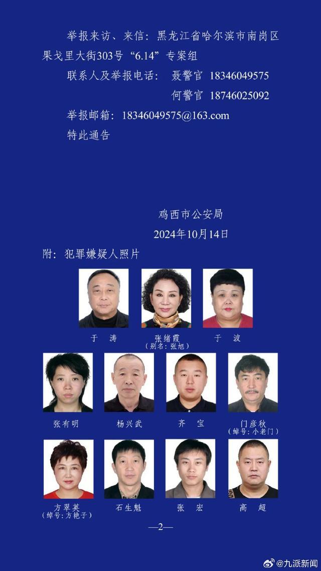 哈尔滨公安局原副局长于涛涉黑恶犯罪 警方征集线索