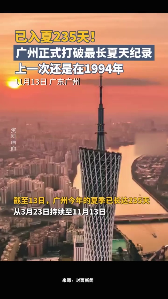 广州2024年夏天已达235天，正式打破最长夏天纪录