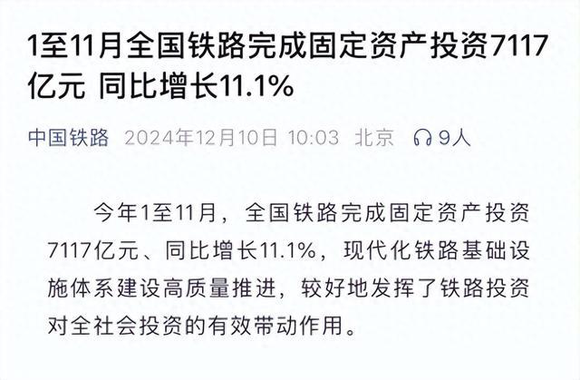 全国铁路完成固定资产投资超7000亿元